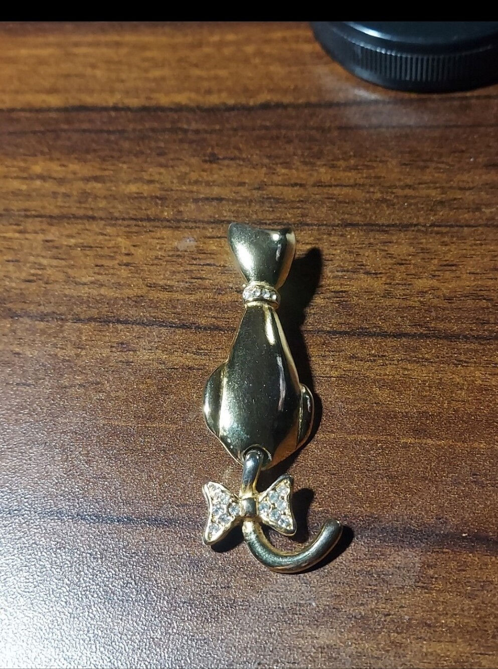 Vintage Rhinestone Feline Cat Brooch Articulated Swinging Tail